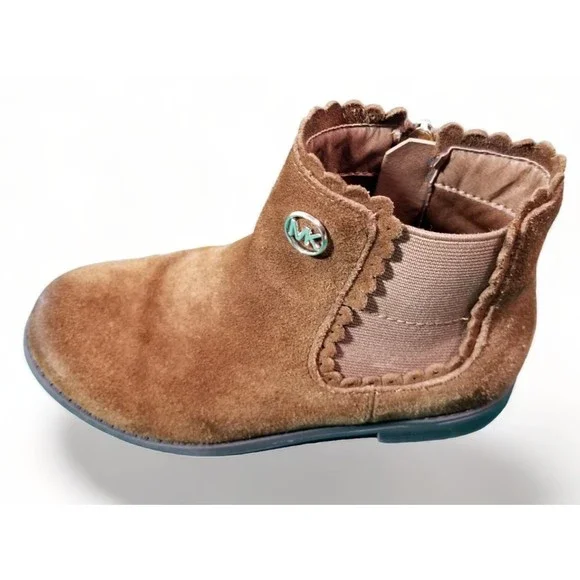 Michael Kors Girl's Ankle Booties Brown Faux Suede Zippers MK Logo Shoe Size 11K - Picture 5 of 11